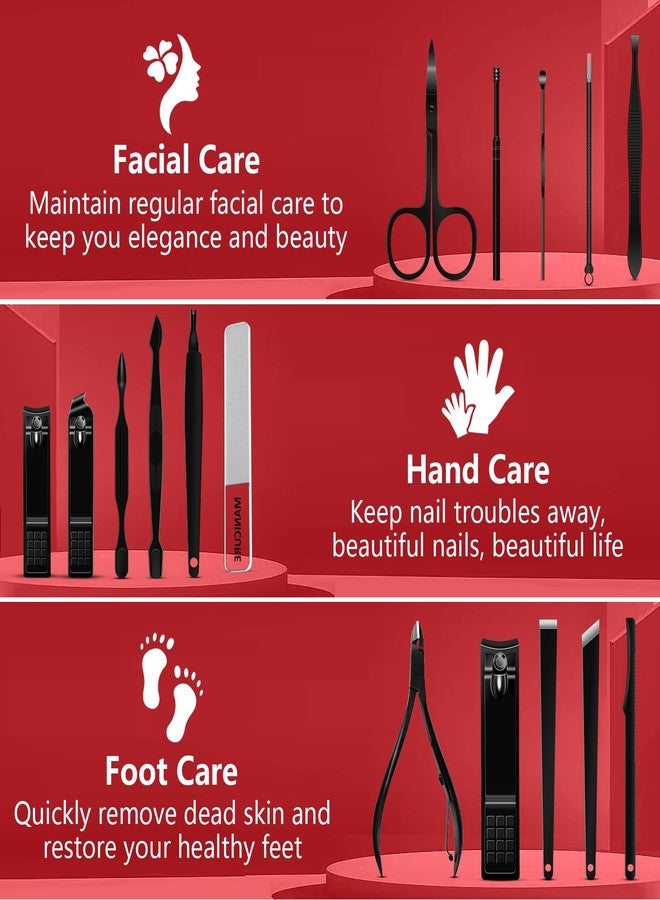 BLESWIN Manicure Set 16 In 1 Professional Stainless Steel Pedicure Kit Toenail Clippers Set Mens Grooming Kit Fingernail Kit for Women with Luxurious Travel Bag, Suitable for Home, Travel, and Salon (Black) - Image 2